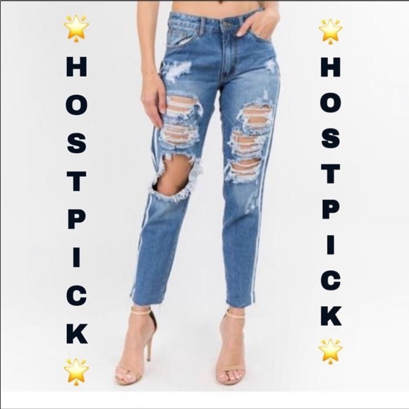 6 x $ 25 SIDE TAPE DESTROYED JEANS - Picture 1 of 7
